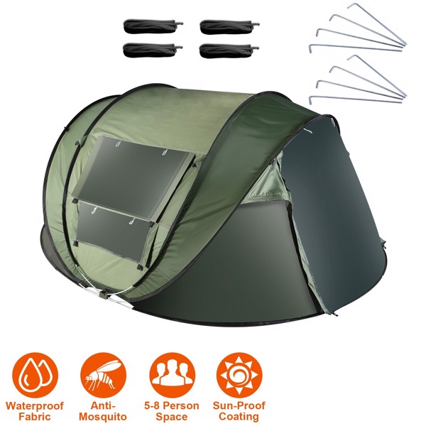 5-8 Person Pop Up Tent Automatic Setup Camping Tent Waterproof Instant Setup Tent with 4 Mosquito Net Windows Carrying Bag for Hiking Climbing Adventure Fishing