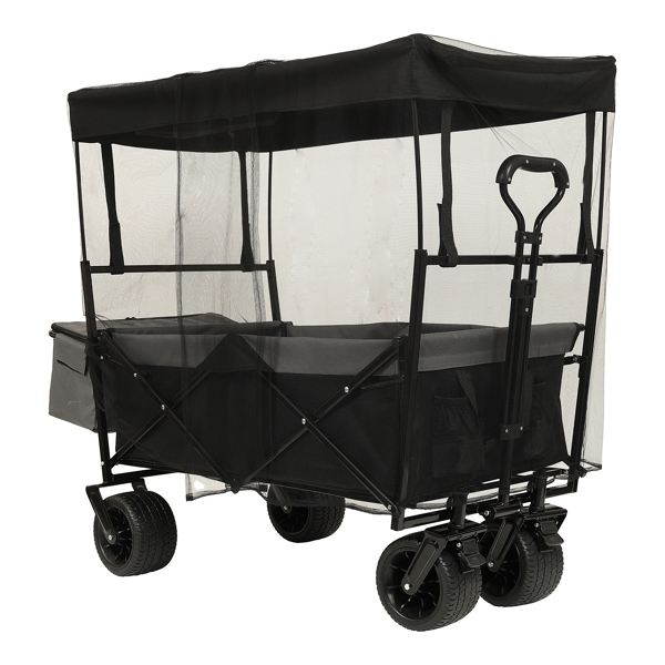 480Lbs Collapsible Wagon with Canopy,Wagon Stroller with 7" All-Terrain Wheels, Lightweight Foldable Wagon, Large Capacity for Camping, Shopping, Sports, and Garden Use,black with mosquito net