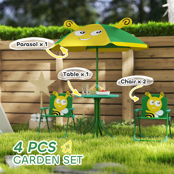 Kids Outdoor Activity Table with Foldable Chairs Green