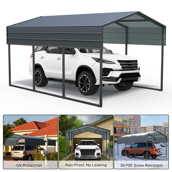 10x15 FT Metal Carport Heavy Duty with Reinforced Frame, Outdoor Garage Multi-Use Shelter Canopy Car Shelter for Pickup, Boat, Car and Tractors