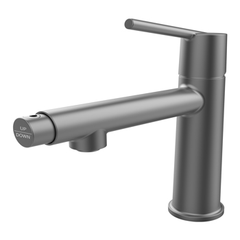 Gun Gray Single Handle Bathroom Faucet for 1 or 3 Holes ,Fountain and Flow Mode Two-in-one function,Deck Mount Laundry Vanity Sink Faucet with Two 9/16\\" Hoses[Unable to ship on weekends]