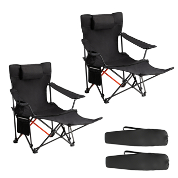 2 Pack 2-in-1 Camping Chair Reclining, Lightweight Folding Camping Chair with Adjustable Backrest & Removable Footrest, Camping Lounge Chair with Headrest, Cup Holder, Storage Bag, for Beach Lawn Conc