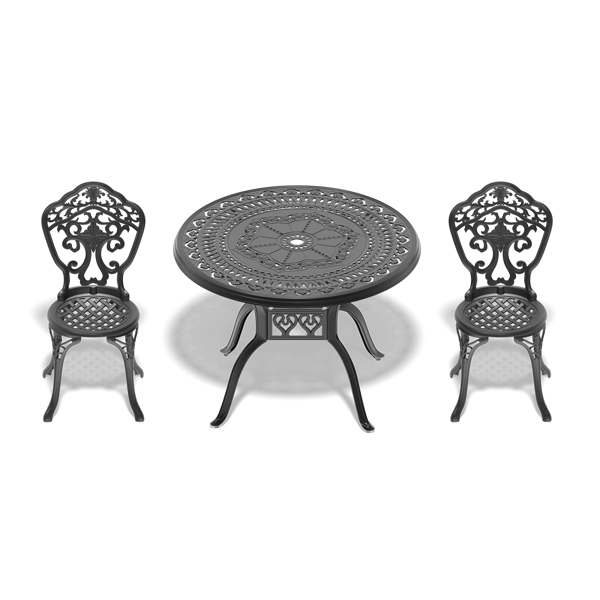 3-Piece Set Of All-Weather Cast Aluminum Dining Furniture Set With Black Frame