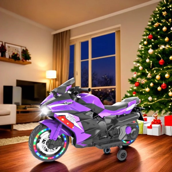 12V Kids Ride on Motorcycle, Electric Kids Motorcycle, Battery Powered Motorcycle for 3-5 Years Old, Violet，two wheels