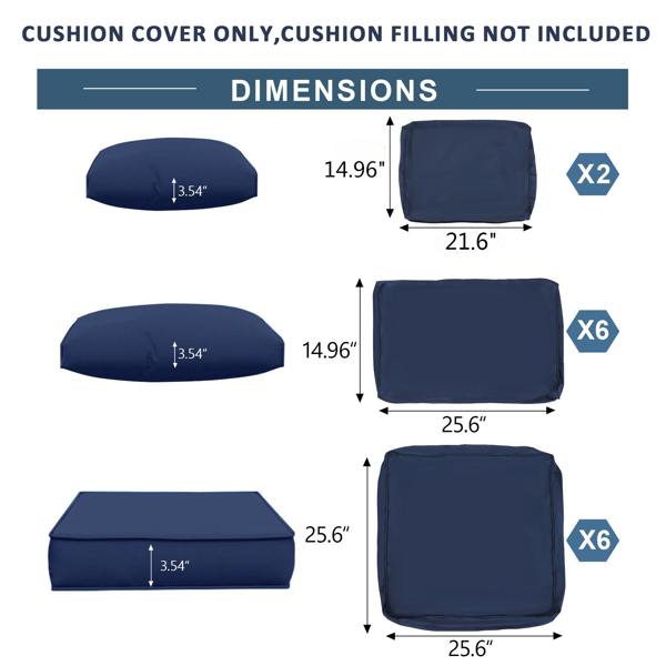 14 PCS Outdoor Cushions for Patio Furniture Replacement, Patio Furniture Cushions with Sponge, Deep Seat Patio Cushions(NAVY BLUE)【Temu is banned, can not be shipped on weekends, order carefully】