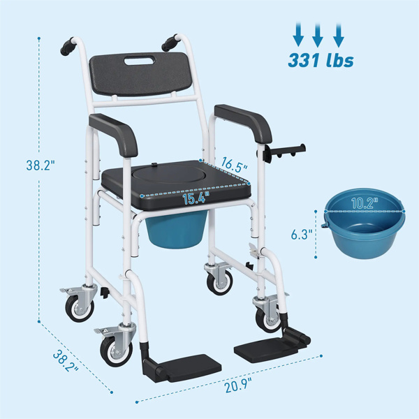   Black Shower Commode Wheelchair,  Seniors Bedside Commode Chai