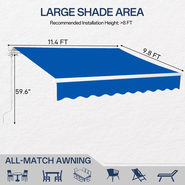 133.9"D x 118.1"W x 59"H retractable awning blue