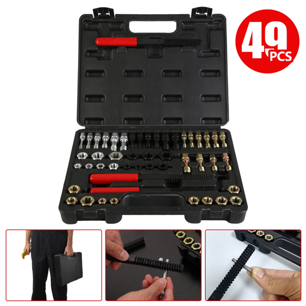 49Pcs Thread Chaser Set Thread Restorer Kit Thread Chaser Repair Tool Kit Includes 24 Rethreading Dies 22 Rethreading Taps 3 Thread Files