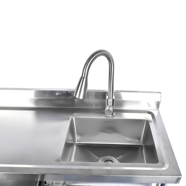 Stainless Steel Kitchen Sink Commercial Freestanding Utility Sink with Drawer and Pull-Out Faucet (47", Right Sink)