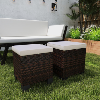 2 Pieces Wicker Outdoor Ottomans