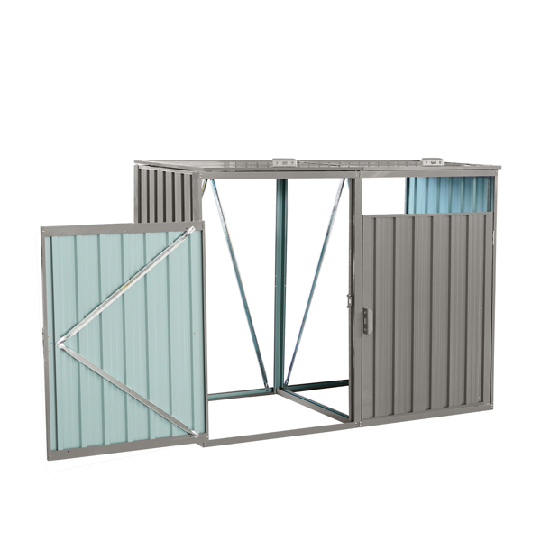 Garbage Bin Shed Stores 2 Trash Cans Metal Outdoor Bin Shed for Garbage Storage,Stainless Galvanized Steel, Bin Shed for Garden Yard Lawn,Grey