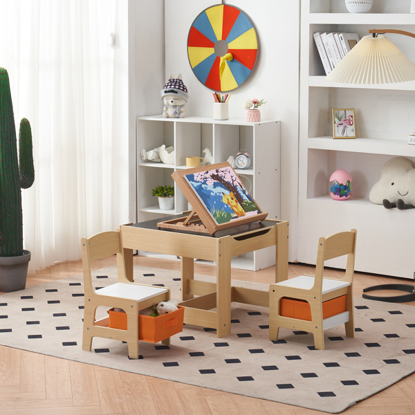 Children's Wooden Table And Chair Set With Two Storage Bags (One Table And Two Chairs)