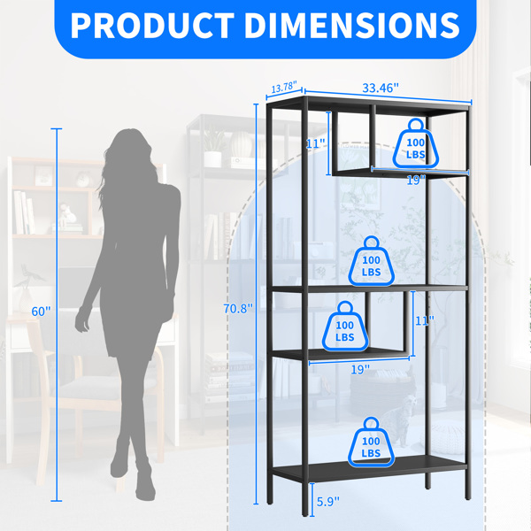 Modern Storage Shelf with 4 Compartments & Metal Legs, Freestanding Organizer,Book Shelves  Display Shelves for Living Room, Bedroom, Home Office