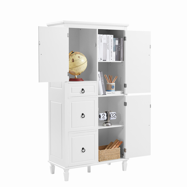 Retro Multi-Functional Storage Cabinet with Adjustable Shelves, 3 Drawers, and 3 Enclosed Compartments – Stylish and Versatile Organizer for Living Room, Kitchen, or Office, White