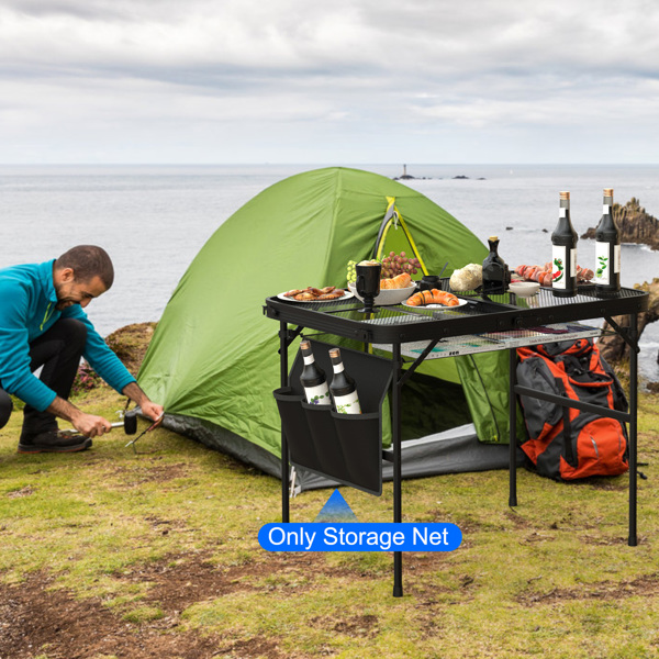 Hanging Storage Net for 35.43x23.62 Camping Table Under Table Folding Net Bag Tear-Resistant with 3 Side Pockets 4 Corner Clips for Camping Hiking Fishing