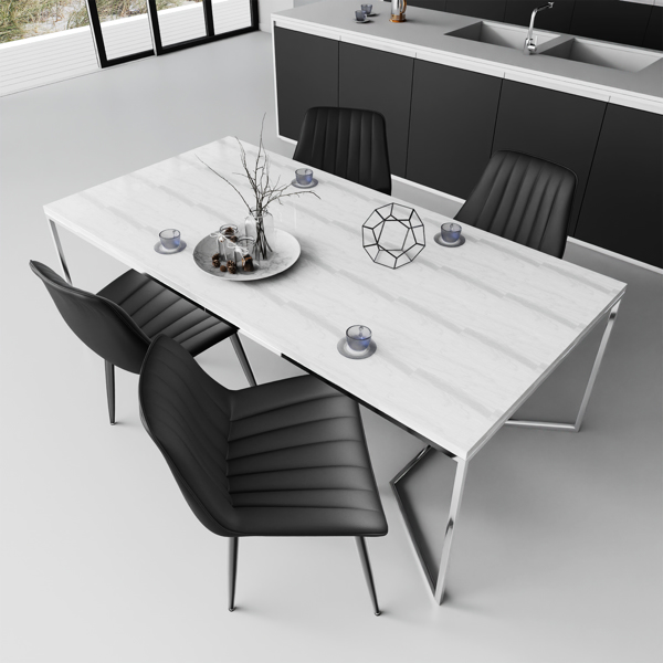 Dining chairs set of 4, Kitchen chairs with 7 cm backrest, Dining table chairs with 5 cm seat cushion, Max. Load capacity 180KG, PU faux leather upholstered chair for dining room, kitchen, living room