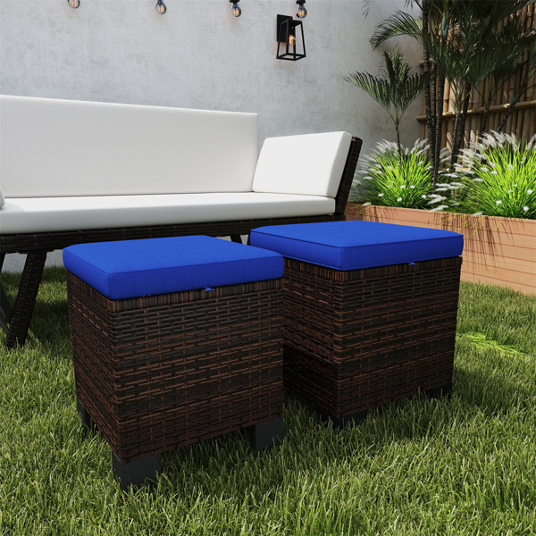 2 Pieces Wicker Outdoor Ottomans