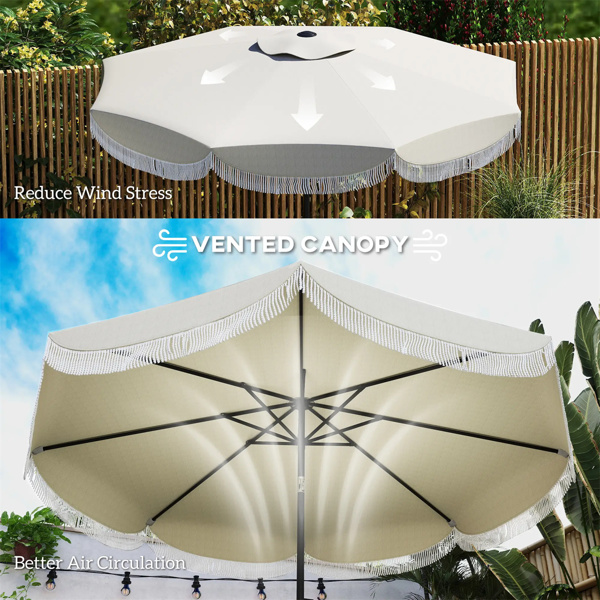 8.8FT Elegance Patio Umbrella, UPF 30+ Outdoor Market Umbrella with 8 Ribs, Push Button Tilt,Light Gray 