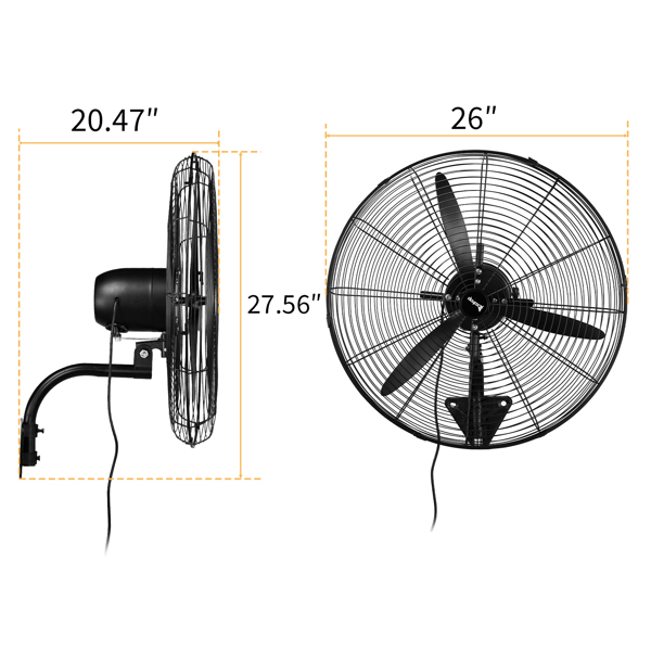 MFJ-EW65 26inch High Velocity Wall Mount Fan Oscillating,Industrial Fan with 4 Speed Ventilation,100% BLDC Copper Motor,9299CFM,,Heavy Duty Metal Fan for Outdoor, Indoor Use  