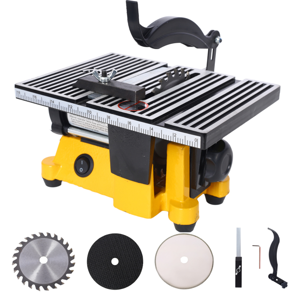 4" 90W Mini Table Saw Top Cut Off Miter Saw Multifunctional Desktop Saws w/ 3 Blades for Precision Cut Metal Wood Frame Molding