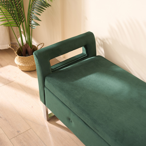 67.91"Wide Velvet Storage Soft Bench with Armrests  for Living Room, Entryway and Bedroom. GREEN