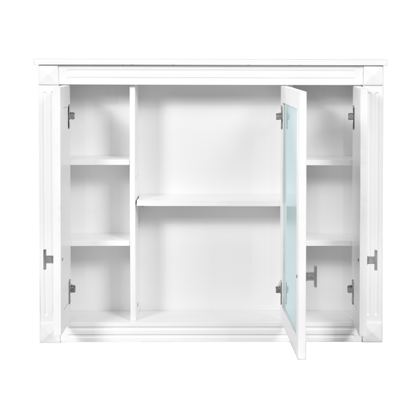 Bathroom Wall Cabinet with Mirror, Wall Mounted Medicine Cabinet with 4 Shelves, Mirrored Door Over Toilet Storage Cabinet, White