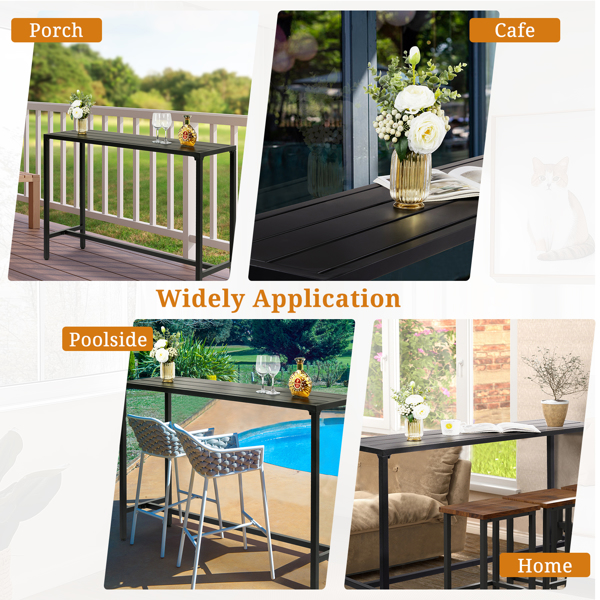 3 Piece Outdoor Patio Bar Set, 55" Rectangular Pub Height High Top Bar Table with 2 Cushioned Bar Stools, Metal Bar Table and Chairs Set for Balcony Backyard Porch