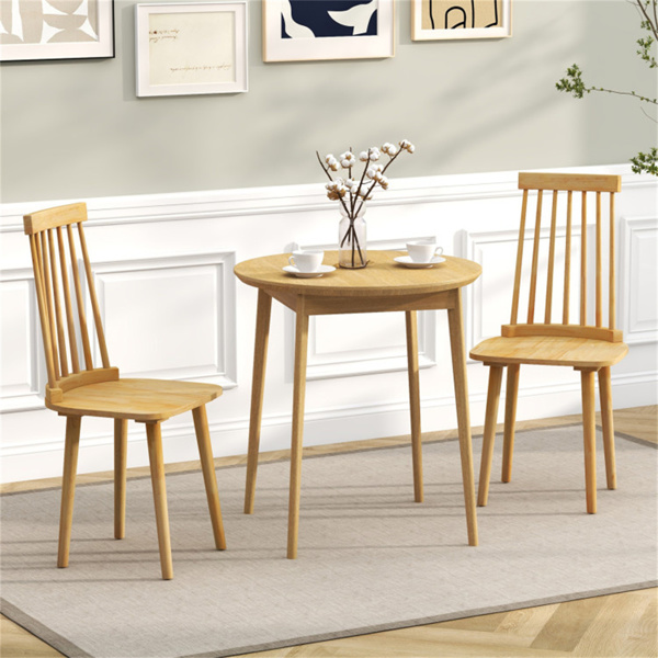 2 PCS Dining Chairs with High Spindle Back and Natural Rubber Wood Legs