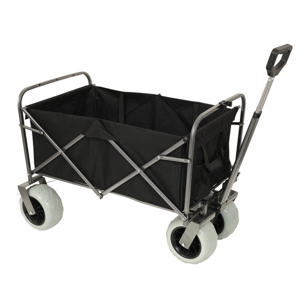 Beach Wagon with Big Wheels for Sand 500lbs capacity - All Terrain Steel Frame Utility Cart with 9" Pneumatic Tires, Collapsible Folding Design ,strap with multiuse bag ,black