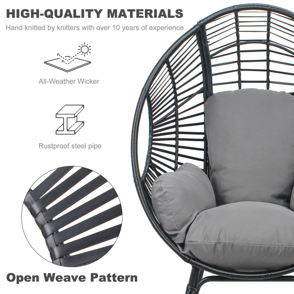 New Style PE Wicker Weaving Patio Egg Chair with Black Color Rattan Grey Cushion