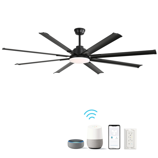 72 Inch Modern Large Design Ceiling Fans With Smart Remote Control 6 Wind Speed DC Motor Black for Living Room