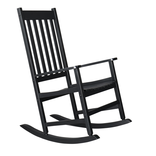 Outdoor Wood Rocking Chair, Wooden Patio Rocking Chair with Comfortable Backrest, Weatherproof Patio Rocker for Patio Garden Yard Balcony Poolside, Black