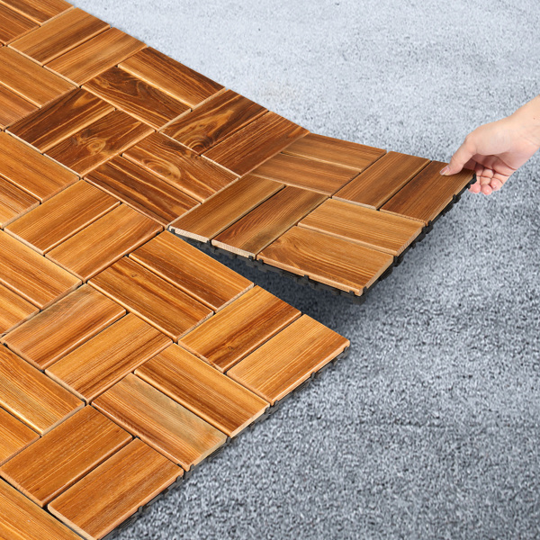 27pcs Wood Interlocking Deck Tiles 11.8"x11.8", Waterproof Flooring Tiles for Indoor and Outdoor, Patio Wood Flooring for Patio Porch Poolside Balcony Backyard