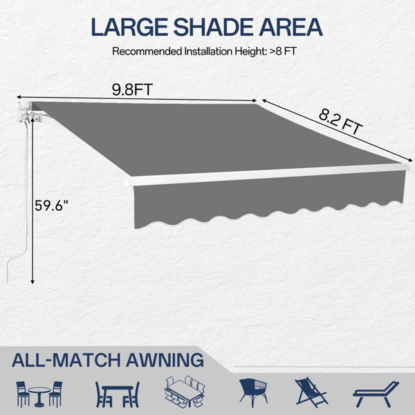 98.4"D x 117"W x 59"H Retractable Awning Grey