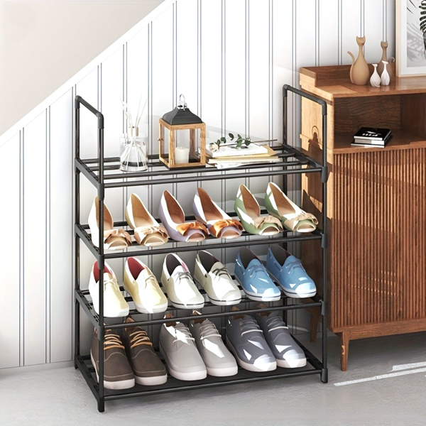 4-Tier Large Capacity Shoe Rack – Sturdy, Stackable Organizer for Closets, Garages, Entryways & Corridors, Black