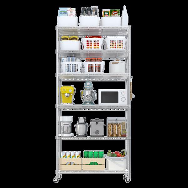 Heavy Duty Storage Shelves  78.74" H   Wire Shelving Unit with Wheels 1200LBS  NSF Metal Shelves for Storage Adjustable Garage Storage Rack Pantry Shelf Commercial Shelving, 78.74" H X 35.43''W X 17.7