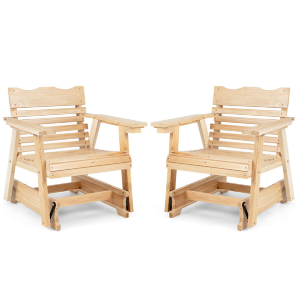 Outdoor Wood Rocking Chair with High Back and Widened Armrests