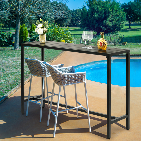 3 Piece Outdoor Patio Bar Set, 55" Rectangular Pub Height High Top Bar Table with 2 Cushioned Bar Stools, Metal Bar Table and Chairs Set for Balcony Backyard Porch