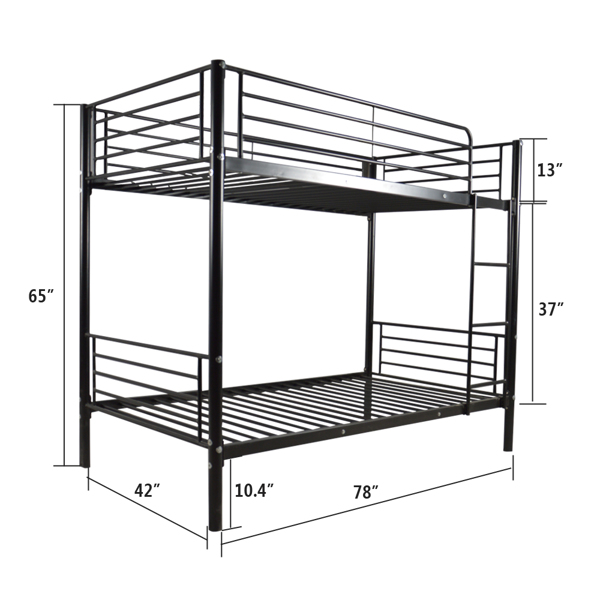 【same code：67430277】Iron Bed Bunk Bed with Ladder for Kids Twin Size Black