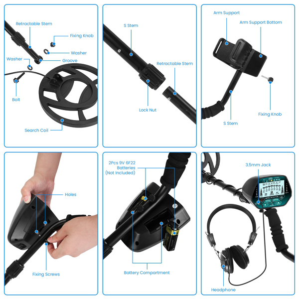 Professional Metal Detector Set Gold Finder for Adults Beginners with 10.04In Waterproof Coil LCD Display All Metal DISC PP Mode Foldable Shovel Headphone