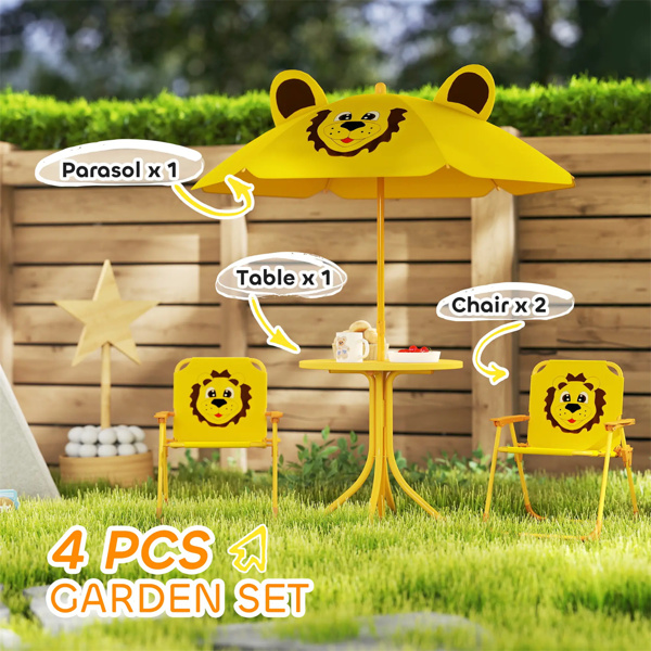  Kids Outdoor Activity Table with Foldable Chairs Yellow  