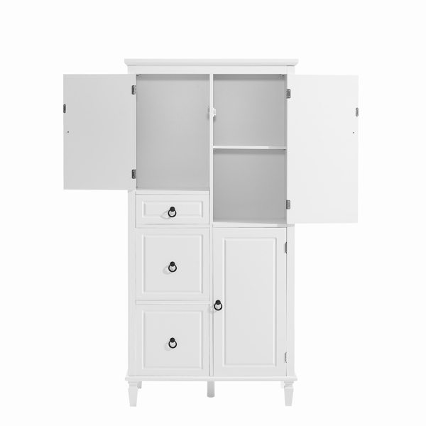 Retro Multi-Functional Storage Cabinet with Adjustable Shelves, 3 Drawers, and 3 Enclosed Compartments – Stylish and Versatile Organizer for Living Room, Kitchen, or Office, White