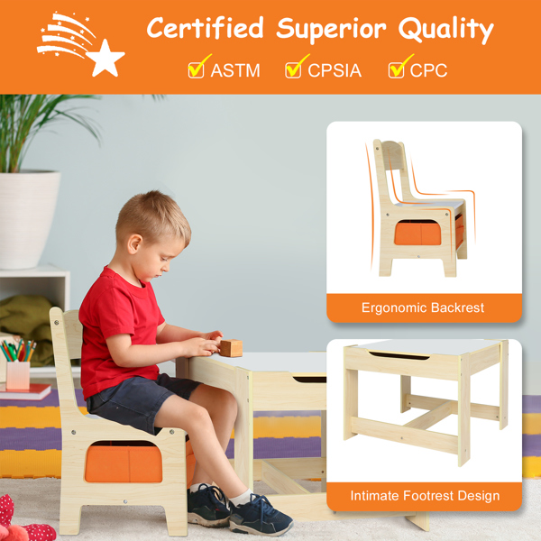 Children's Wooden Table And Chair Set With Two Storage Bags (One Table And Two Chairs)