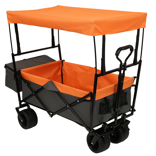 480Lbs Collapsible Wagon with Canopy,Wagon Stroller with 7" All-Terrain Wheels, Lightweight Foldable Wagon, Large Capacity for Camping, Shopping, Sports, and Garden Use,orange with mosquito net