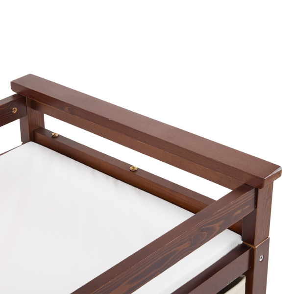 FCH Wooden Frame Removable Top Brown Painted Pine Children's Cot with 3 Fabric Drawers + 1 Fabric Bag