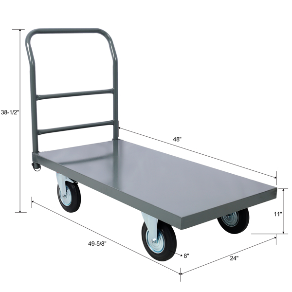 Platform Truck Industrial Flat Dolly Cart with Wheels - Heavy Duty 24 x 48 Cart - 2000lb Capacity Flatbed Hand TruckSteel Smooth Deck Platform Truck 24 In. x 48 In. 2000 Lb. Capacity, Dark Gray color