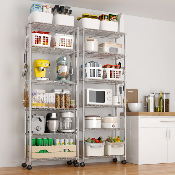 Heavy Duty Storage Shelves  72.83" H   Wire Shelving Unit with Wheels 1020LBS  NSF Metal Shelves for Storage Adjustable Garage Storage Rack Pantry Shelf Commercial Shelving, 72.83" H X 23.6''W X 13.78