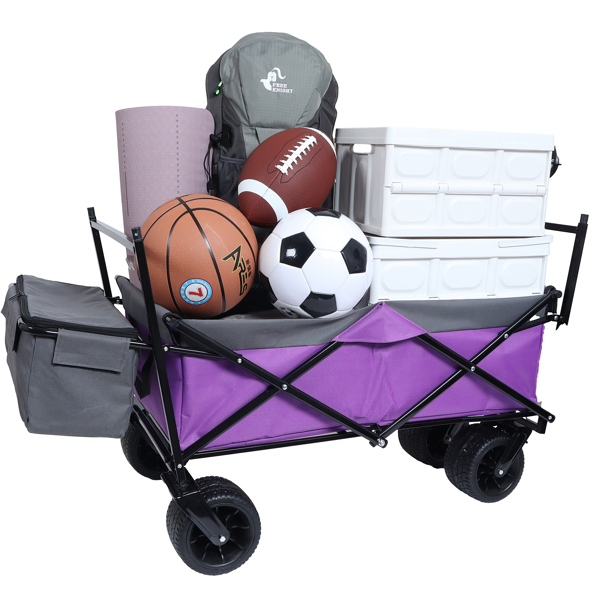 480Lbs Collapsible Wagon with Canopy,Wagon Stroller with 7" All-Terrain Wheels, Lightweight Foldable Wagon, Large Capacity for Camping, Shopping, Sports, and Garden Use,,purple with mosquito net