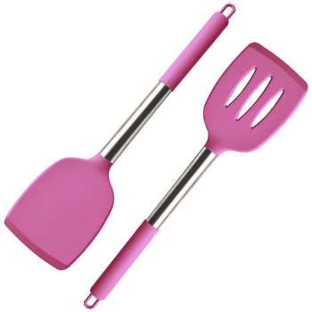 Silicone Solid Turner, Pack of 2 Silicone Spatula Set Turner Spatulas Silicone Heat Resistant Solid Kitchen Utensils Silicone Spatulas for Cooking Fish, Eggs, Pancakes(Pink)