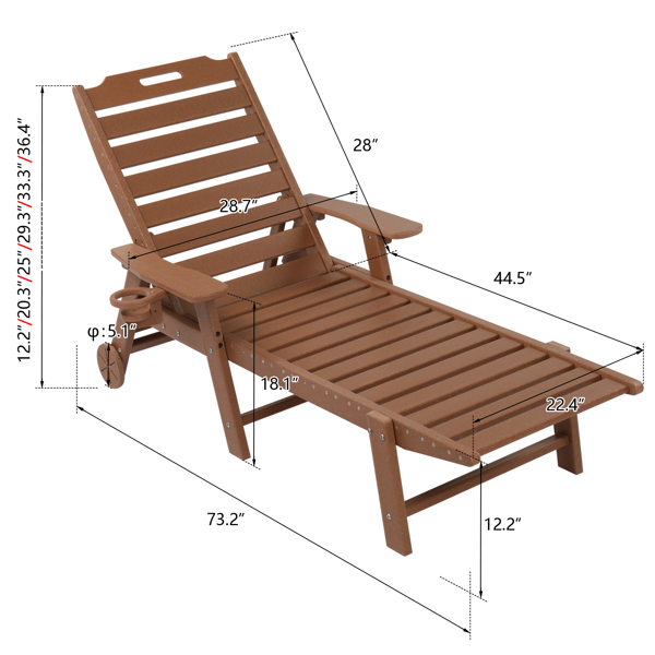 195*75.5*33cm HDPE Backrest Adjustable Lying Bed Teak Color